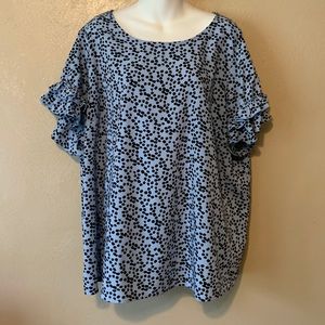 Lane Bryant size 22 blue black patterned ruffled sleeves top